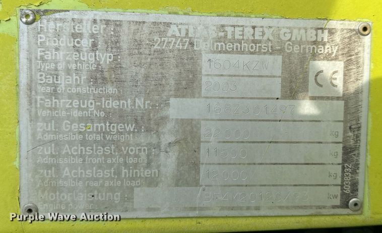 image for item EH6713 2003 Atlas 1604KZW wheeled excavator