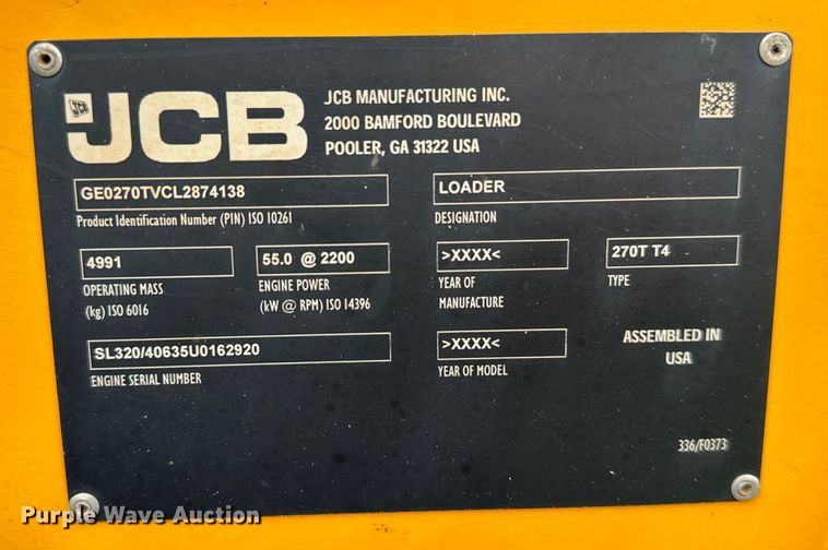 image for item EJ0575 2020 JCB 270T tracked skid steer loader