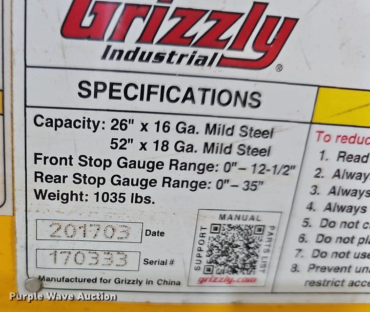 image for item EJ6225 2017 Grizzly  G5772 metal shear