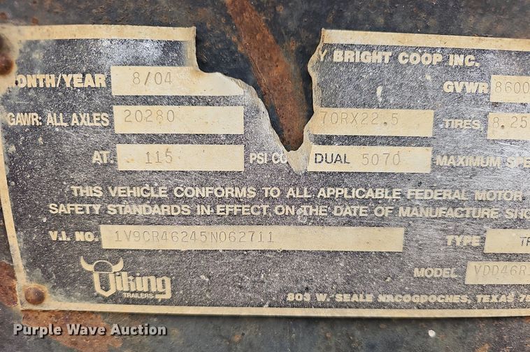 image for item EJ6334 2005 Viking  VDD46R equipment trailer