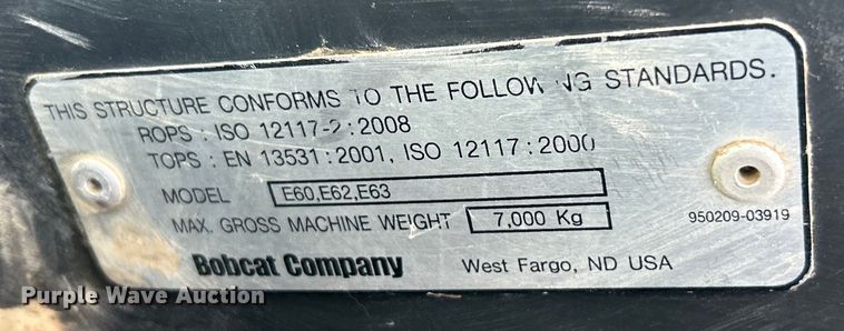 image for item EK4508 2014 Bobcat E63 M mini excavator