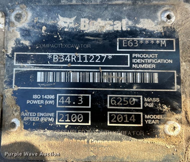 image for item EK4508 2014 Bobcat E63 M mini excavator
