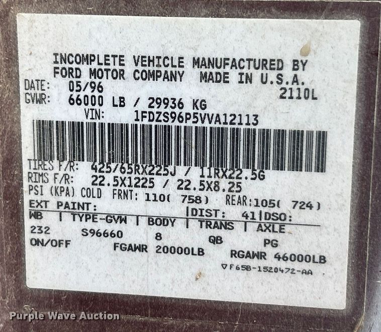 image for item EK4553 1997 Ford LT9513 dump truck