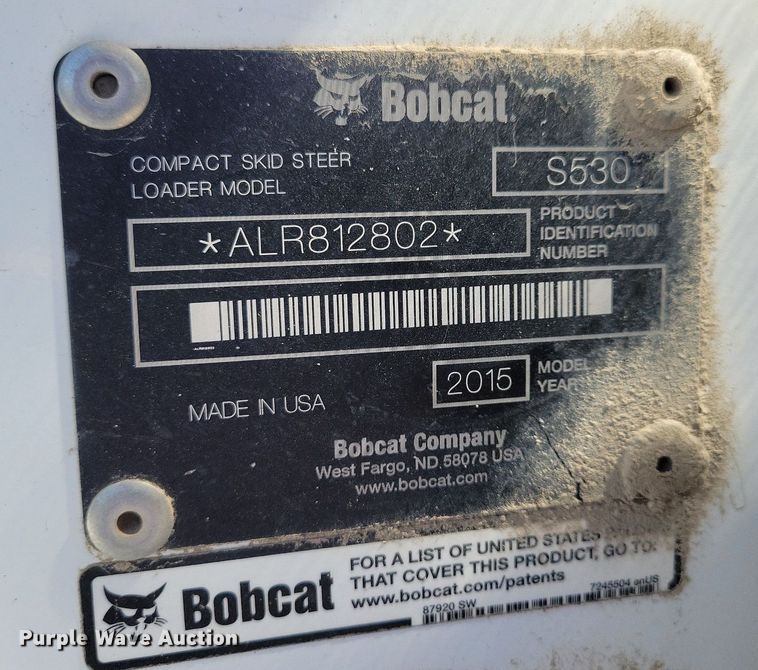 image for item LD9021 2015 Bobcat S530 skid steer loader