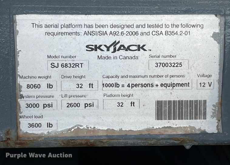 image for item LD9483 2012 SkyJack SJ 6832RT scissor lift