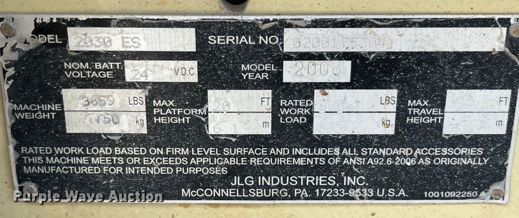 image for item LD9484 2008 JLG 2030ES scissor lift