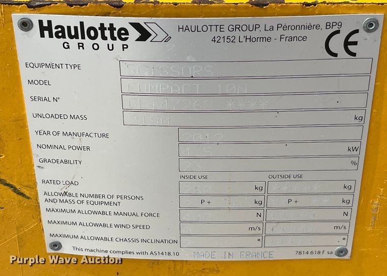 image for item LD9485 2012 Haulotte Compact 2632E scissor lift