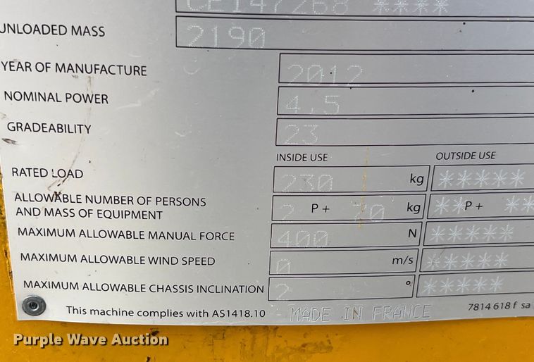 image for item LD9485 2012 Haulotte Compact 2632E scissor lift