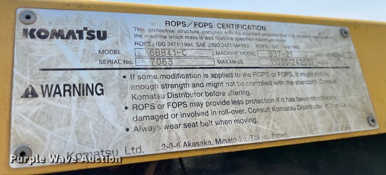 image for item LD9502 2006 Komatsu  D37PX-21A dozer