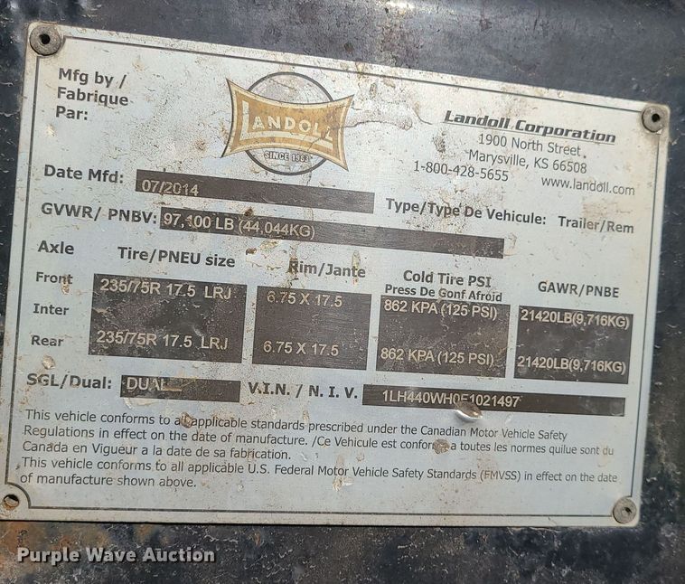 image for item MJ9525 2015 Landoll tilt deck equipment trailer