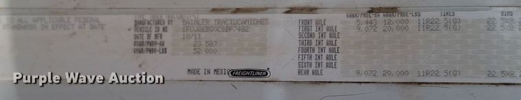 image for item NZ9762 2012 Freightliner  Cascadia  roll-off container truck