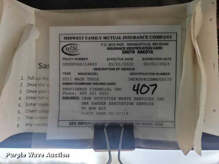 image for item NZ9768 2011 Mack LEU refuse truck