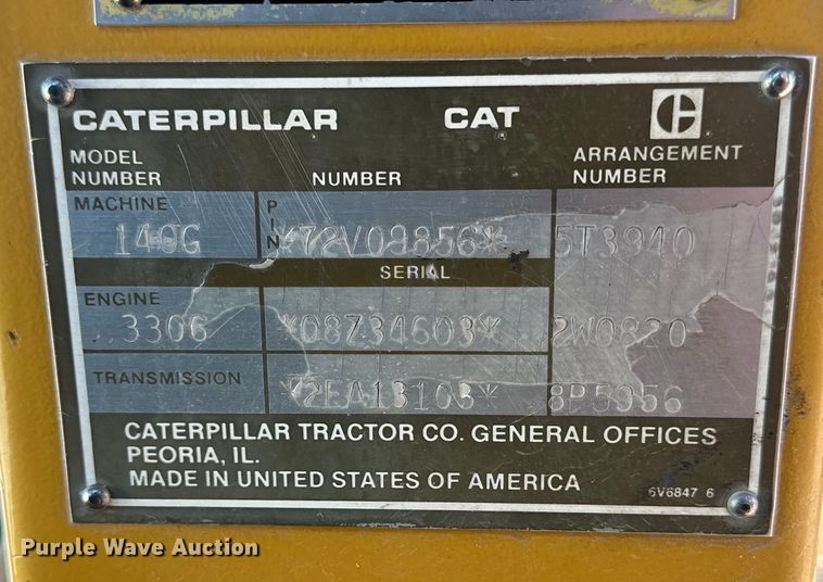 image for item OE9182 1986 Caterpillar  140G motor grader