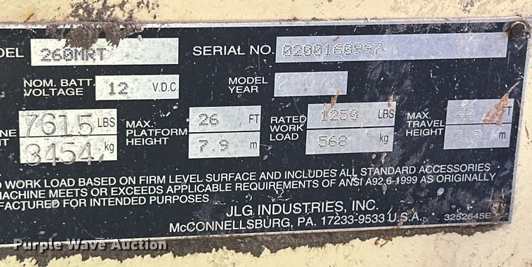 image for item OE9186 2007 JLG 260MRT scissor lift