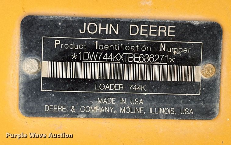 image for item OE9199 2011 John Deere  744K wheel loader