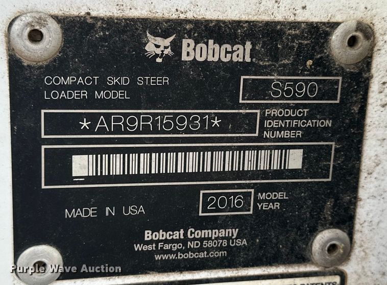 image for item OE9202 2016 Bobcat S590 skid steer loader
