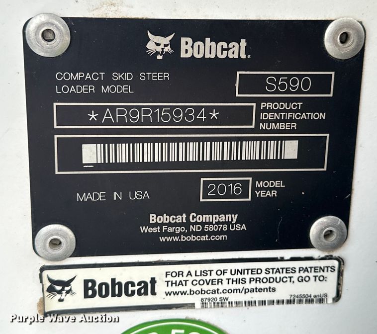 image for item OE9205 2016 Bobcat S590 skid steer loader