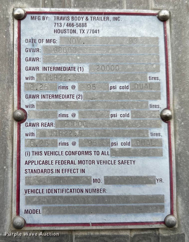 image for item OF9337 2000 Travis end dump trailer