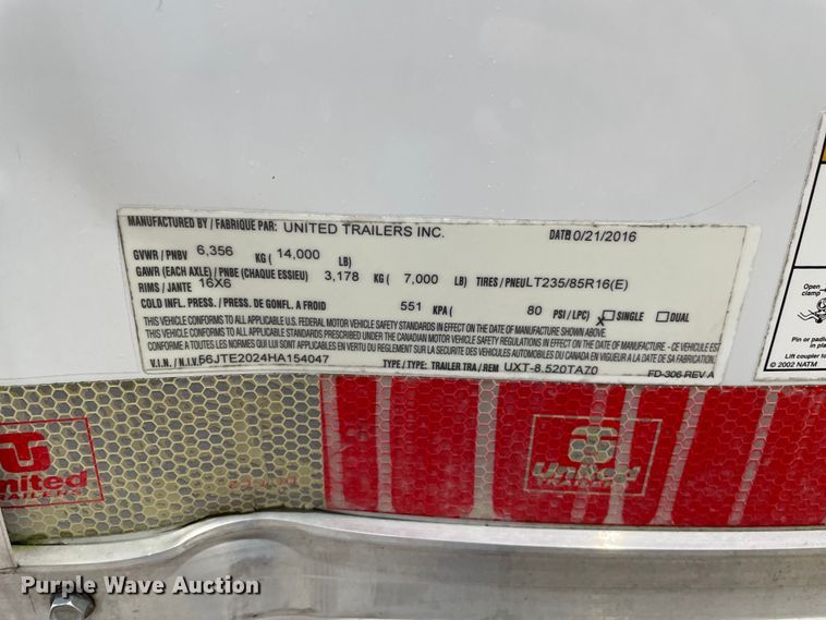 image for item OG9891 2017 United Trailers Inc. spray foam enclosed trailer