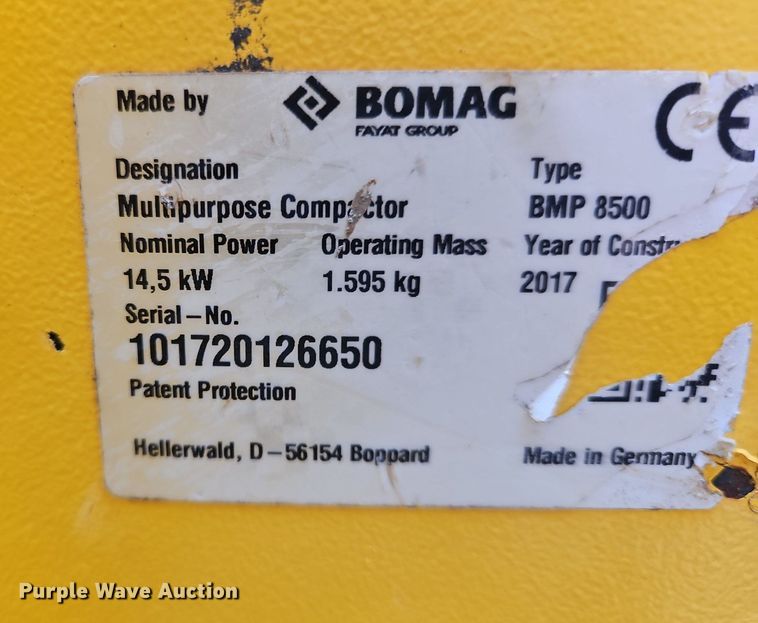 image for item OK9876 2017 Bomag BMP 8500 trench compactor