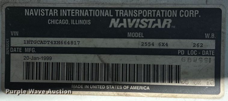 image for item OM9480 1999 International  2554  sewer jetter truck