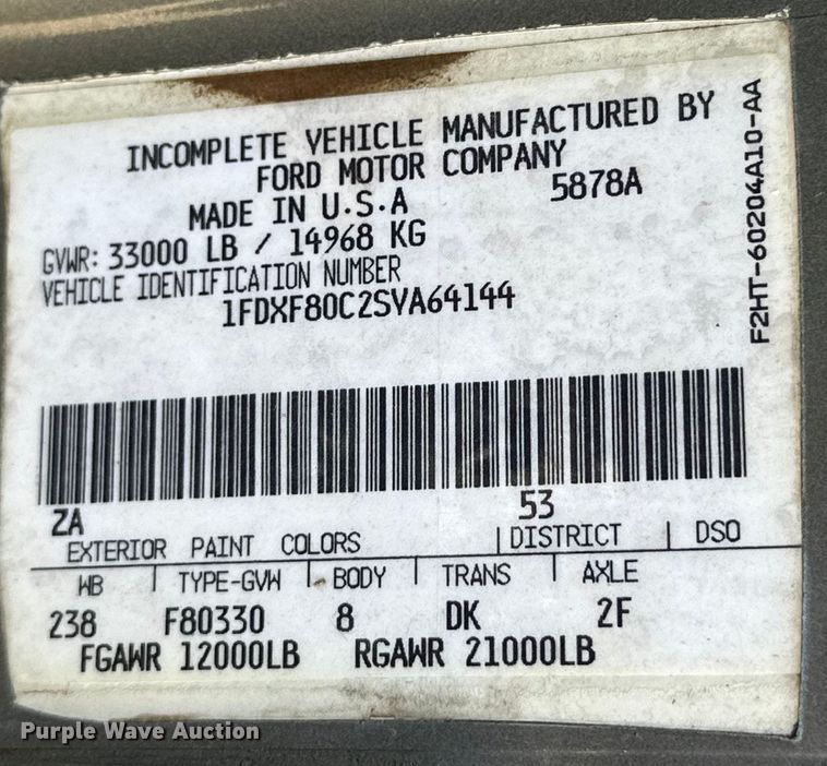 image for item OM9482 1995 Ford F800 drilling rig truck