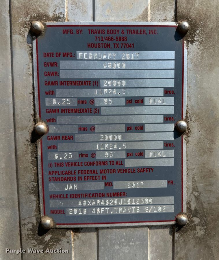 image for item DG4382 2018 Travis Body & Trailer walking floor trailer
