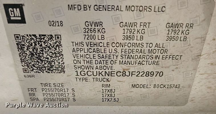 image for item DM1639 2018 Chevrolet Silverado 1500 Crew Cab pickup truck