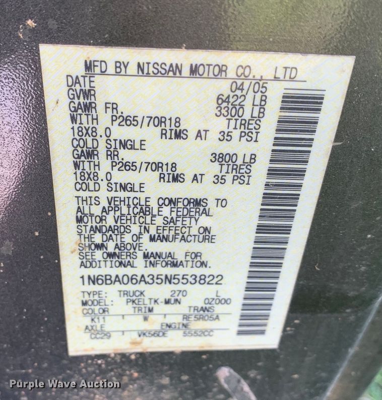 image for item DM7832 2005 Nissan  Titan King Cab pickup truck