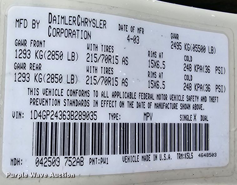 image for item DP0857 2003 Dodge Grand Caravan SE van