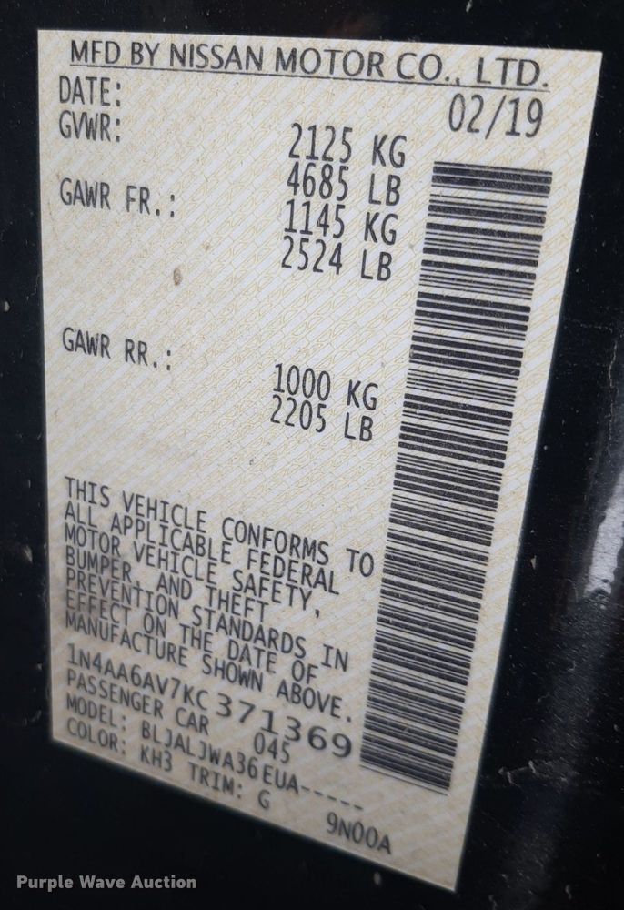 image for item DQ7067 2019 Nissan  Maxima 