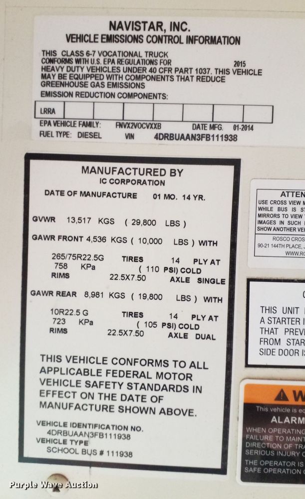 image for item DR4288 2015 IC Corporation school bus