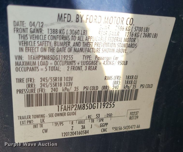 image for item DS7280 2013 Ford Taurus Police Interceptor 