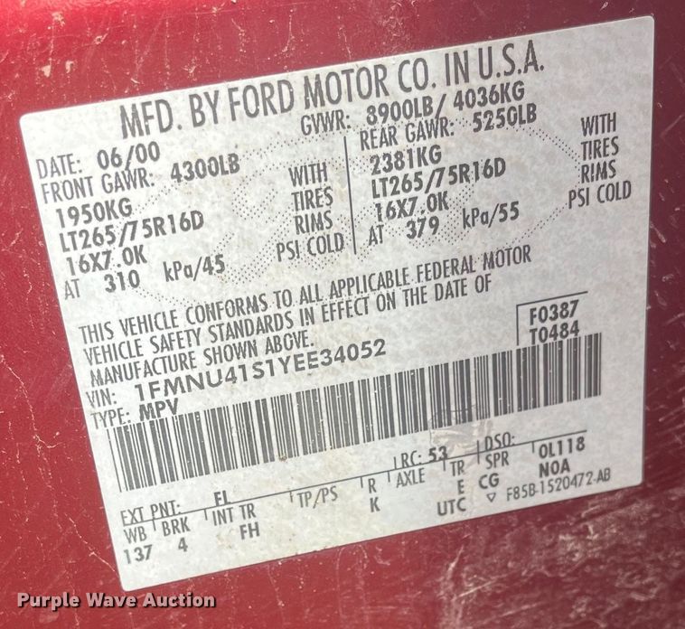 image for item EH5500 2000 Ford Excursion XLT SUV