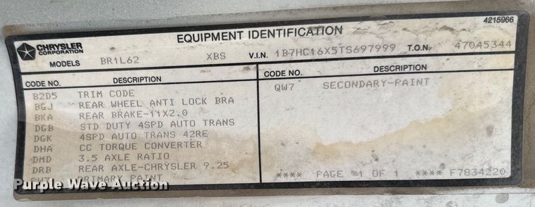 image for item EH5503 1996 Dodge Ram 1500 flatbed pickup truck