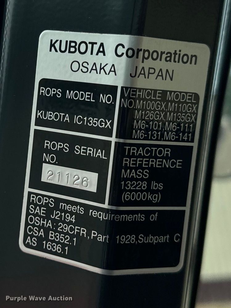 image for item EH6733 2016 Kubota M6-131 MFWD tractor