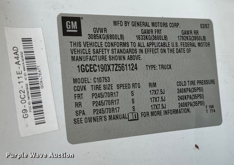 image for item EH6735 2007 Chevrolet Silverado 1500 Ext. Cab pickup truck