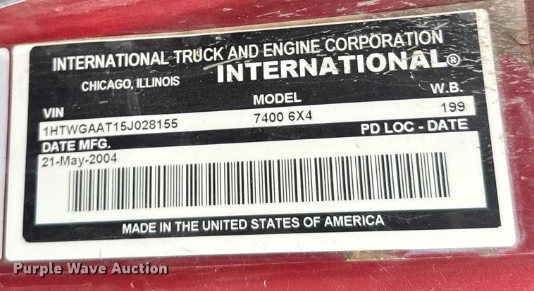 image for item EJ2692 2005 International 7400 dump truck