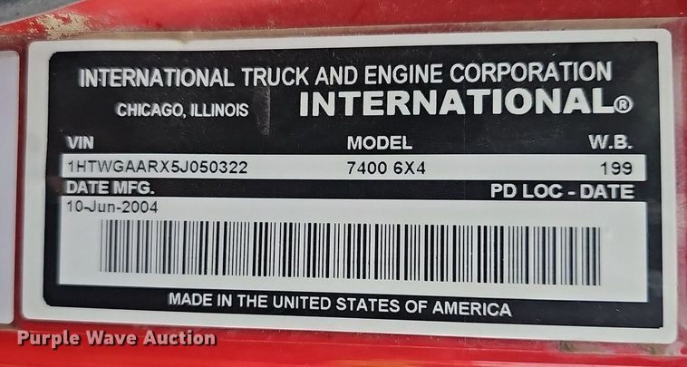 image for item EJ5340 2005 International 7400 dump truck