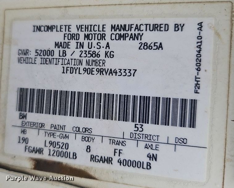 image for item EJ5347 1994 Ford F900 vacuum truck