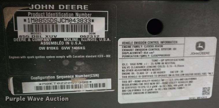 image for item EK5868 2012 John Deere 855D Gator utility vehicle