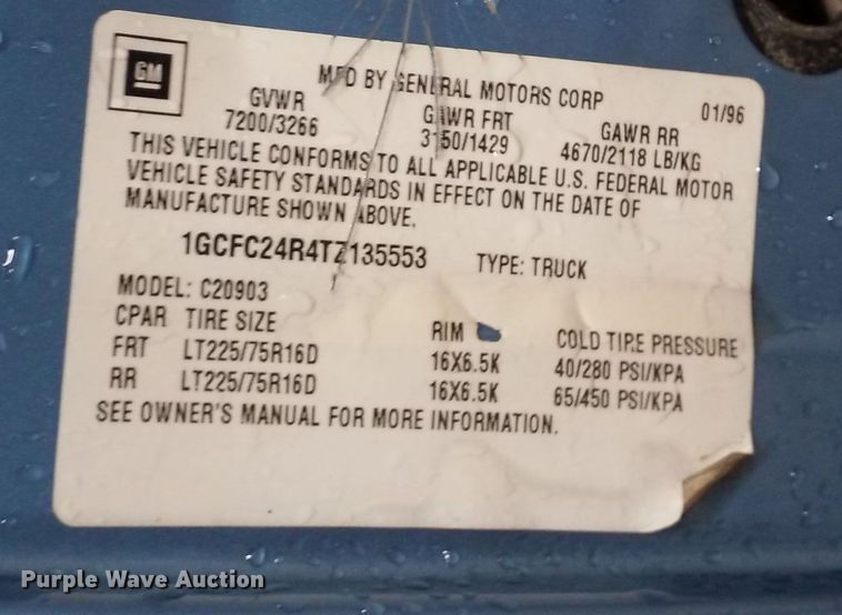 image for item KB9093 1996 Chevrolet  C2500 pickup truck