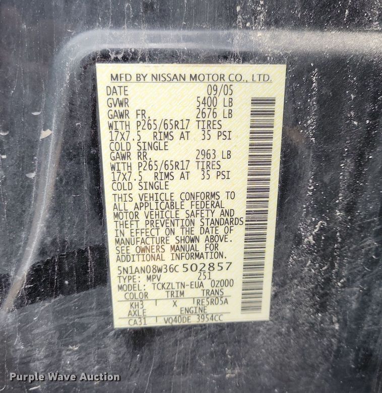 image for item LC9509 2006 Nissan XTerra SE SUV