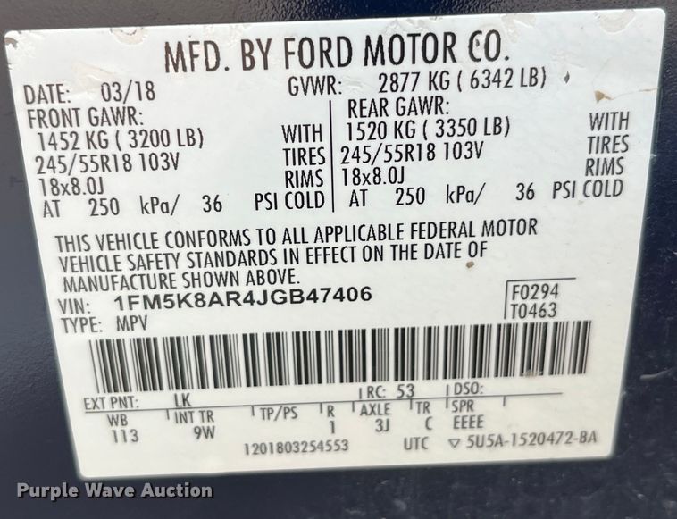 image for item LD9454 2018 Ford Explorer Police Interceptor  SUV