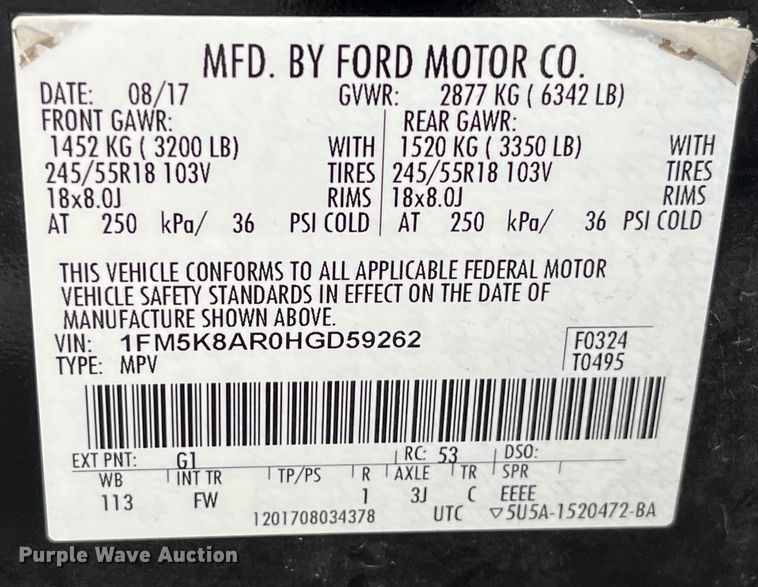 image for item LD9495 2017 Ford Explorer Police Interceptor  SUV