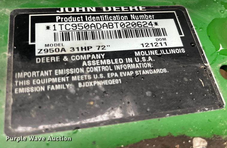 image for item LD9498 2011 John Deere Z950A ZTR lawn mower