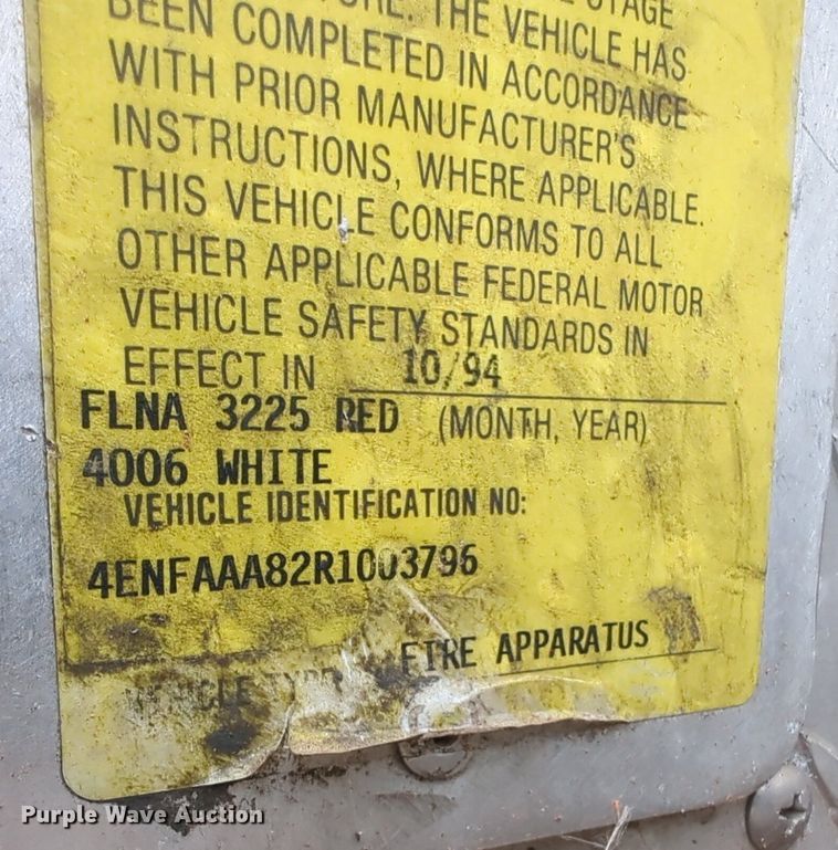 image for item LY9528 1994 E-One fire truck