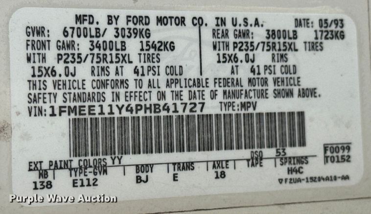 image for item ND9325 1993 Ford E150 van