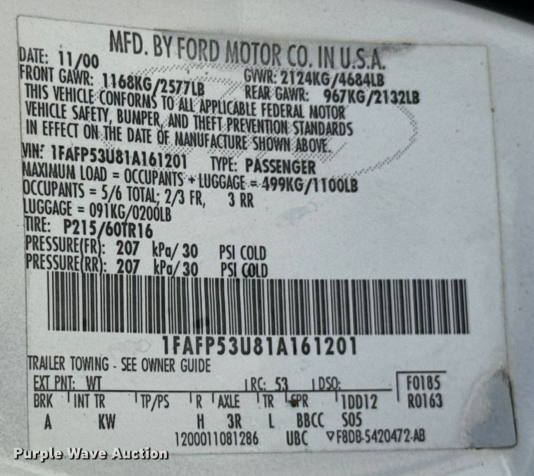 image for item ND9327 2001 Ford Taurus 