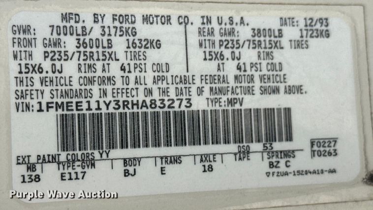 image for item ND9328 1994 Ford E150 van